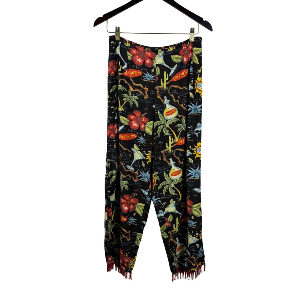 Soft Surroundings Spa Cantina Tropical Beaded Fringe Pants Black‎ Rayon Medium